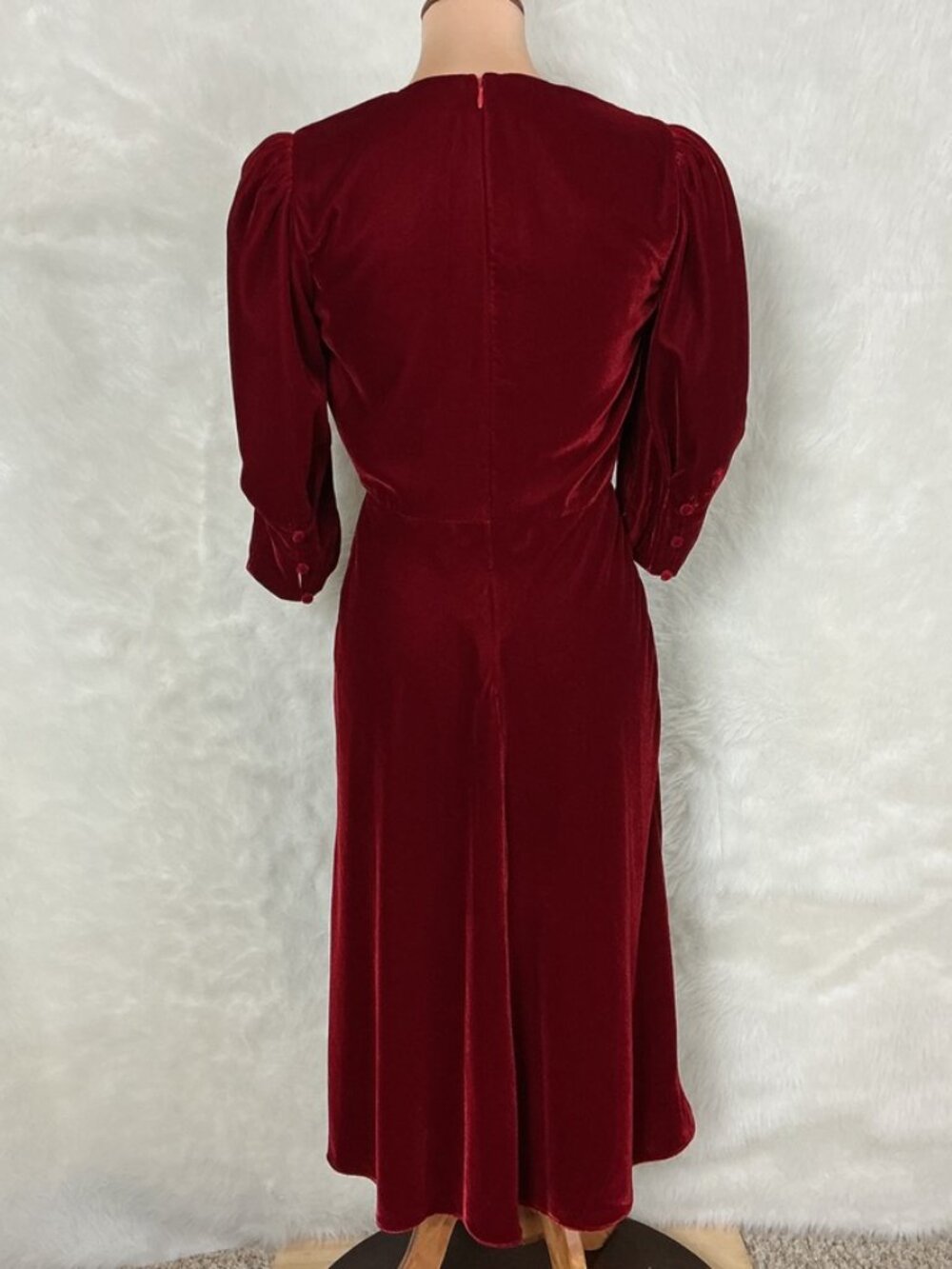 Lauren Ralph Lauren Red Velvet Smocked Shoulder Puff Bubble Half Sleeve Dress 0 - Picture 5 of 9